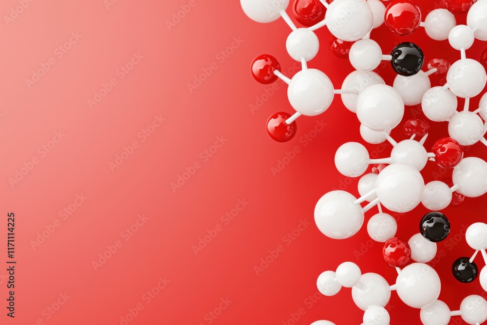 Poster Abstract Molecular Structure with Red and White Particles on a Gradient Background