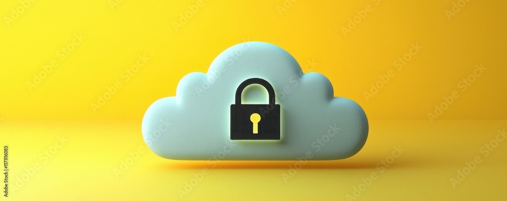 Poster a cloud icon featuring a padlock, symbolizing secure cloud storage and data protection.