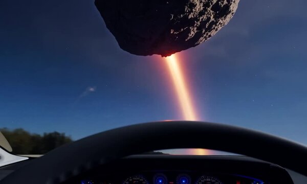 First-Person View of a Blazing Asteroid Streaking Across the Night Sky &ndash; Cinematic Scene