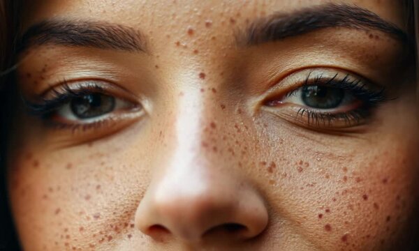 Macro Shot of Freckled Woman Searching