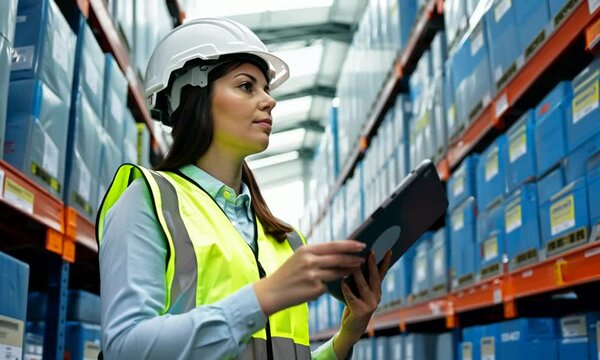 Female Warehouse Operator Checking Stock With Tablet  