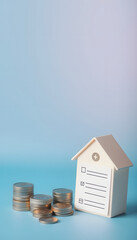 Health insurance, tax concept on blue background, Side lit, with white tones