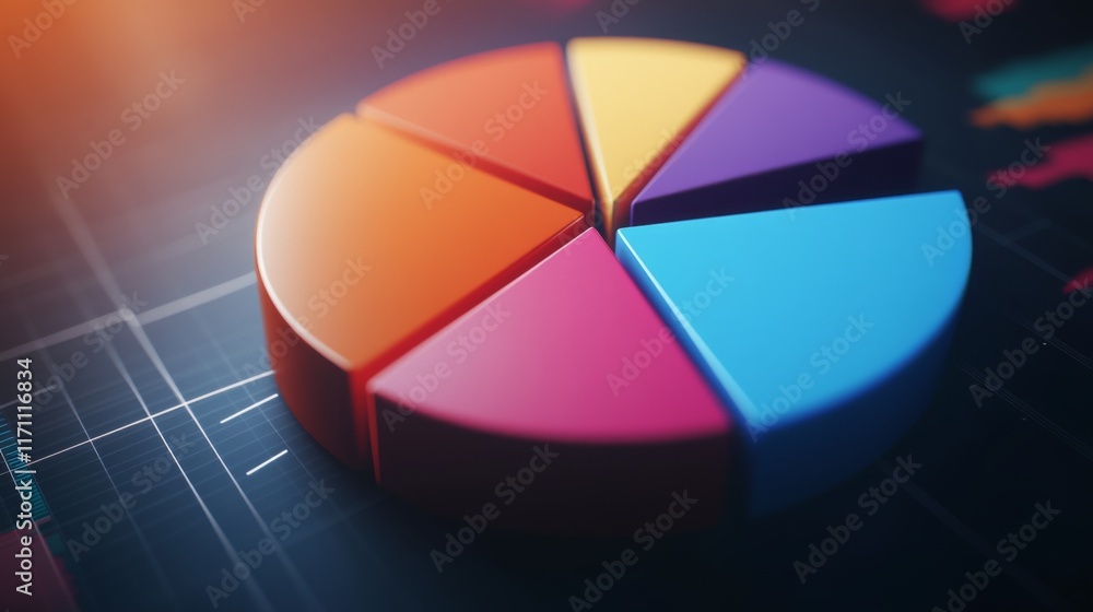 Poster A creative D pie chart with animated effects, displaying vibrant colors and smooth transitions between segments, emphasizing the dynamic nature of financial analysis.