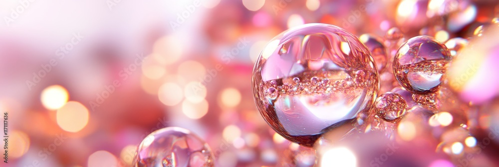 Poster abstract soft pink glossy light spheres background. 3d realistic spheroids with round curves