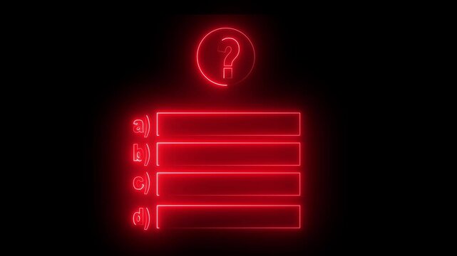 abstract glowing red color neon line quiz icon animation on black background.
