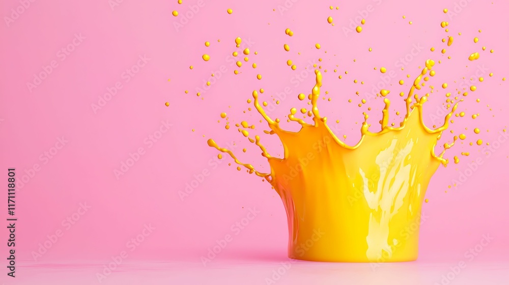 Aufkleber vibrant yellow paint splash on a pink background, creating a dynamic and artistic visual effect.