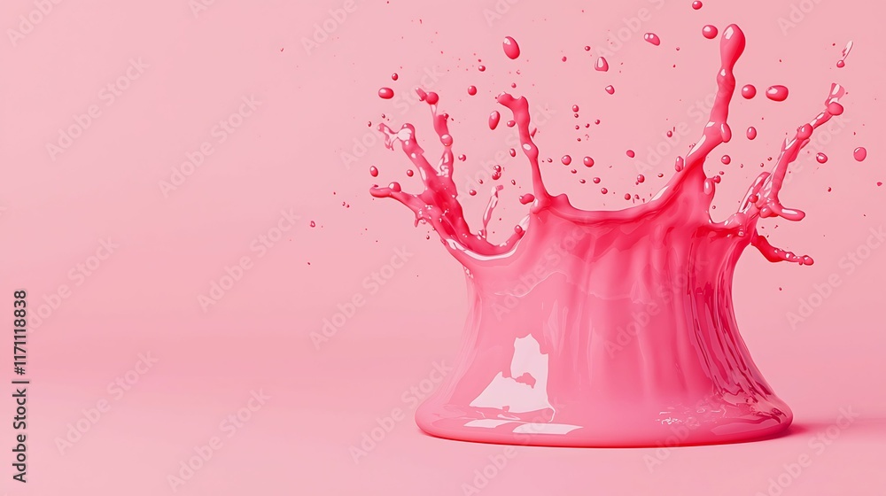 Poster vibrant pink paint splash on a soft pink background, creating a dynamic and artistic visual effect.