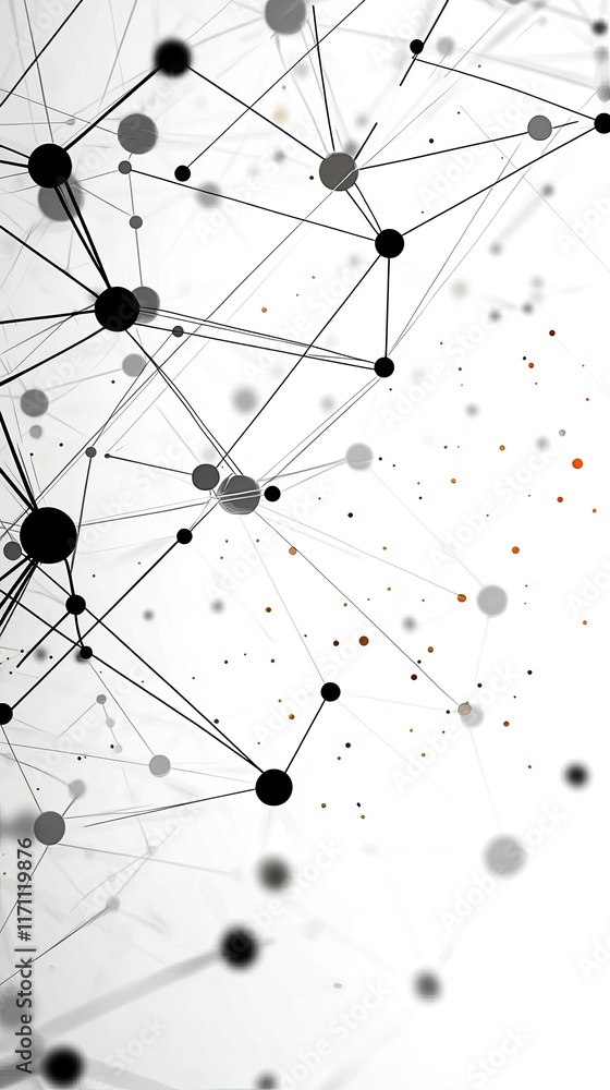 Poster abstract design featuring a network of connected dots and structures representing global technology 