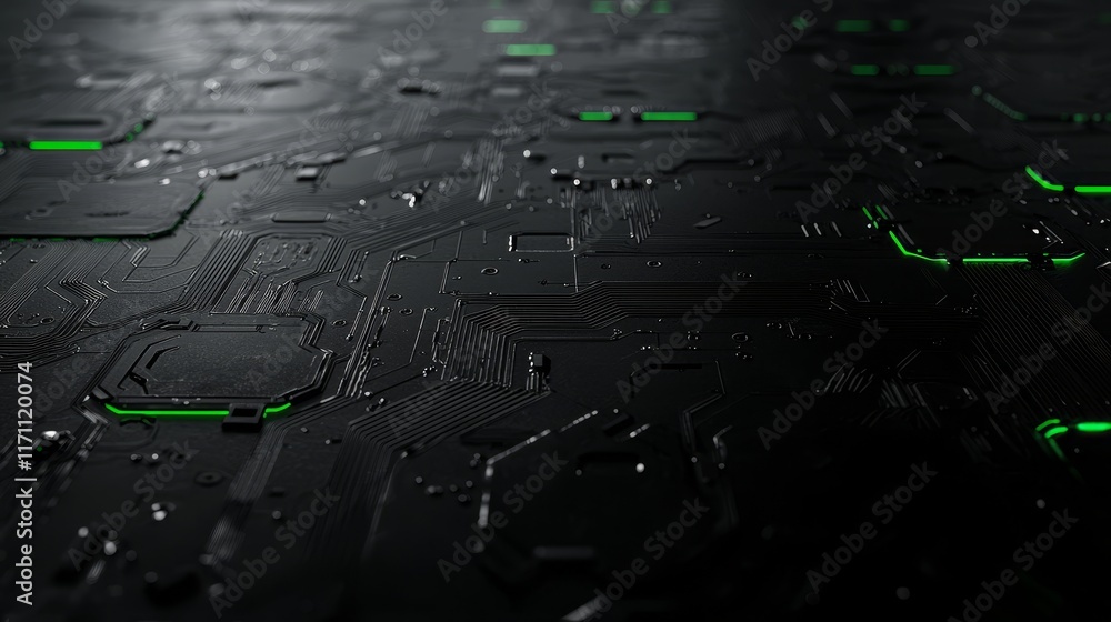 Aufkleber An abstract background showcasing high-tech digital technology, made up of particles and metallic plates.