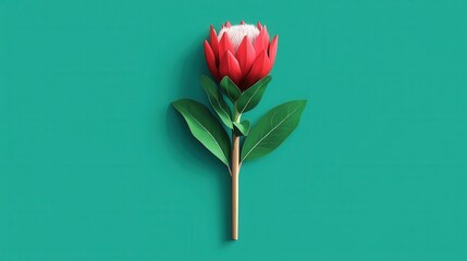 Fototapeta premium Stunning Protea Flower in Vibrant Red and Green Hues on Minimalist Background