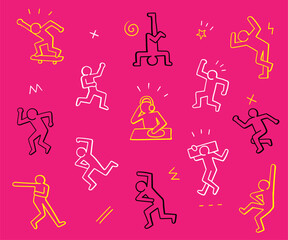 People dancing active sport game doodles vector design element