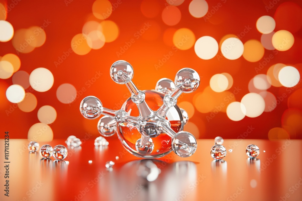 Aufkleber abstract representation of molecular structure with vibrant bokeh background and reflections