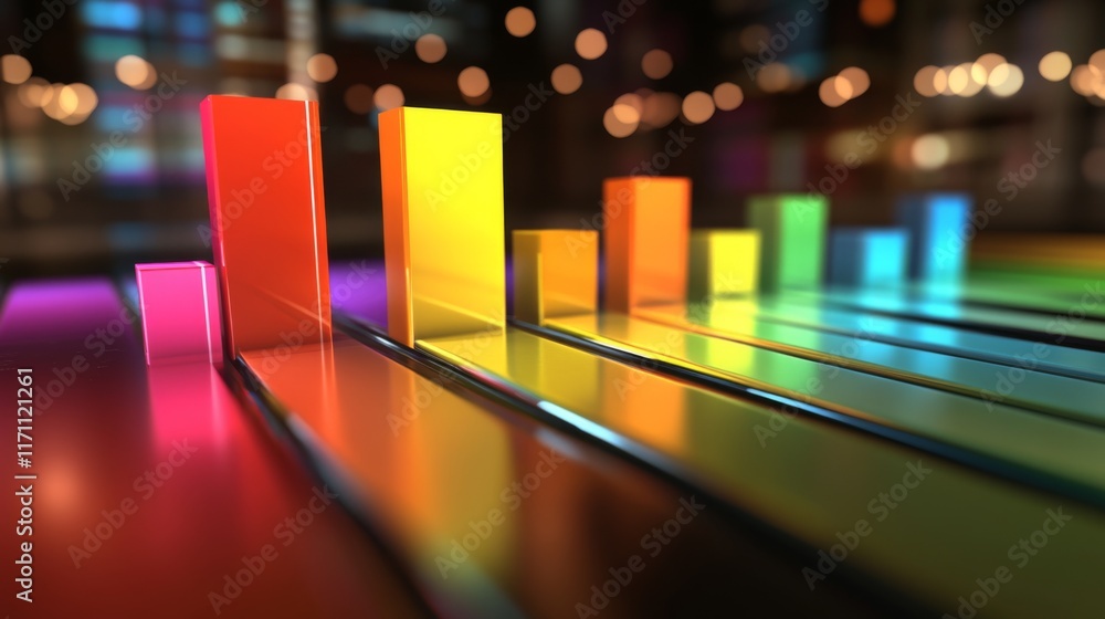 Poster A dynamic D bar chart showcasing fluctuating financial data, featuring glossy bars in different colors, reflecting light and adding depth to the presentation.