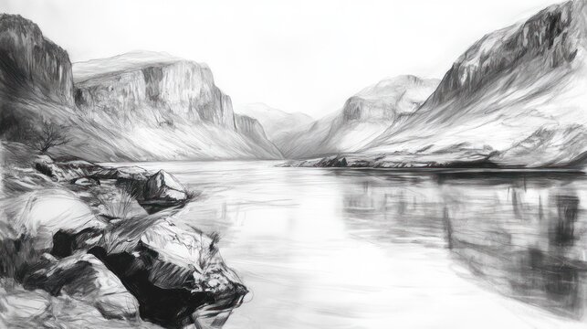 Serene Mountain Lake And Dramatic Cliffscape Scene