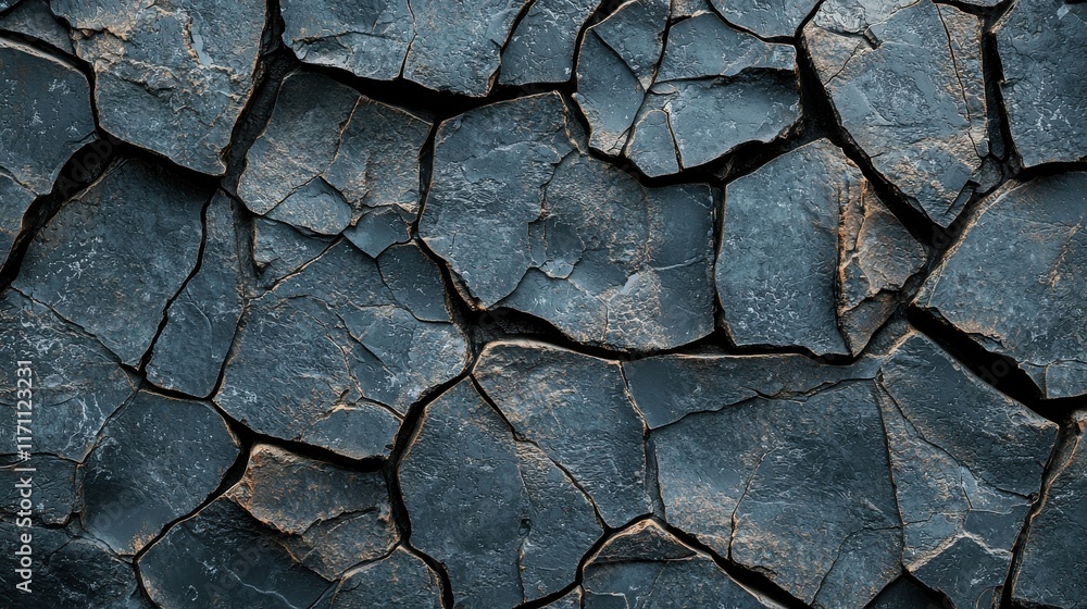Poster weathered and fractured dark stone textured surface with intricate cracked patterns