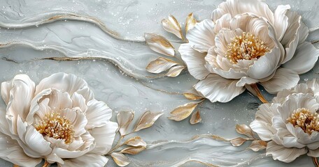 Art background with a peony bouquet and flowers border. Wedding backdrop or Valentine's Day idea.