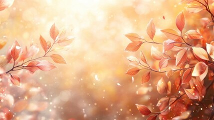 Fototapeta premium Autumn Leaves in Golden Sunlight with Bokeh Effect Creating a Warm and Inviting Seasonal Atmosphere