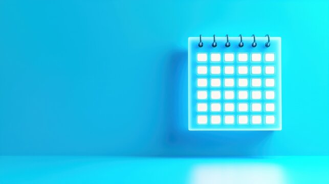 Glowing Blue Calendar Mockup Minimalist Design Blank Template for Scheduling Appointment Reminders