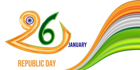 January 26 is celebrated as Republic Day in India. Happy Republic day of India festival with wave.	
