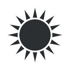 This graphic features a sun vector icon, showcasing a circular shape with pointed rays. It is ideal for use in designs related to warmth, brightness, and nature.