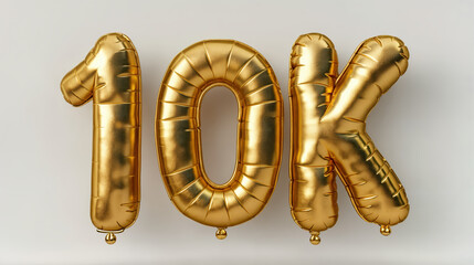 Golden balloons forming 10k followers celebration on white background