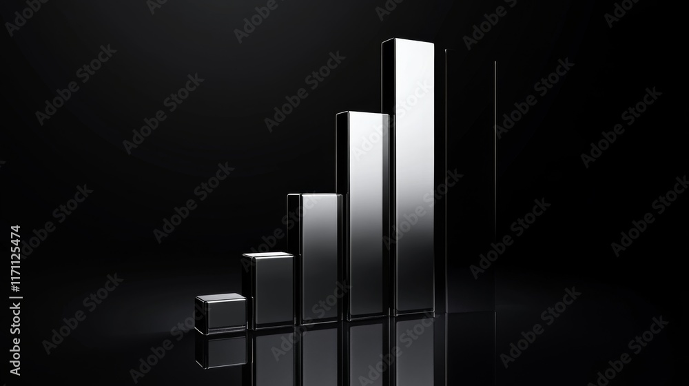 Poster a high-contrast d bar chart illustrating revenue growth, with sharp edges and a glossy finish, drawi