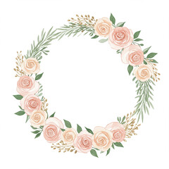 Watercolor Floral Wreath Peach Roses Greenery Gold Wedding Invitation Frame Border Elegant Romantic