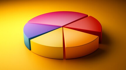 Obraz premium A high-contrast D pie chart with sharp edges and bright colors, emphasizing distinct categories of data, set against a clean and modern background.