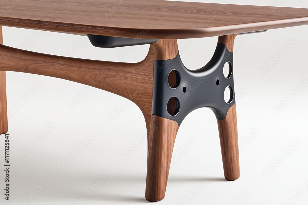 Poster modern wooden table with unique black design elements and sleek lines for contemporary spaces