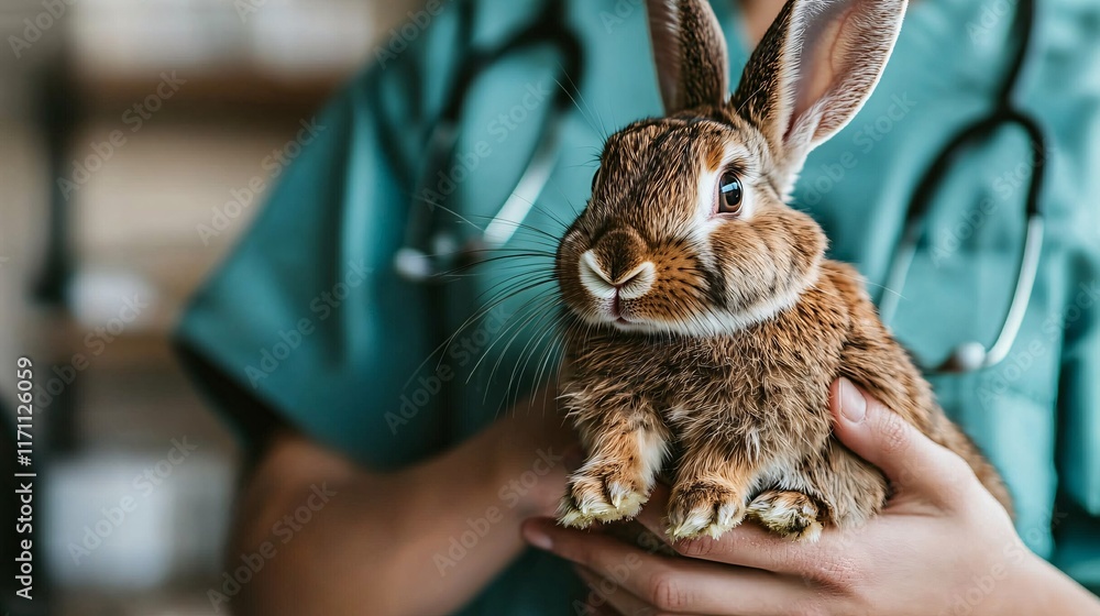 Poster pet insurance plans vet assistant gently handling a rabbit in a caring environment stock photo with 