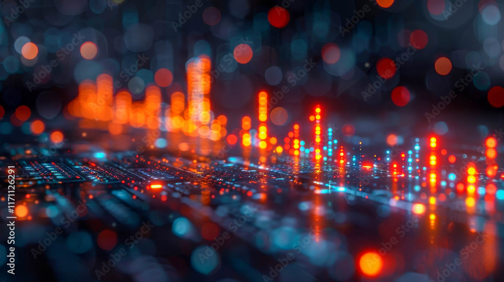 Poster an abstract image, stylized to look like a microcircuit or complex electronics. the surface, similar