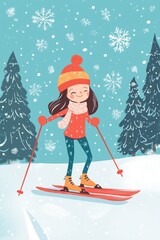 Happy skier skiing in winter.