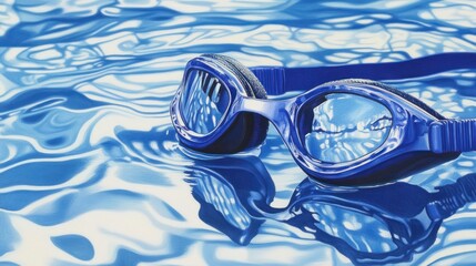 Blue swimming goggles resting on rippling water.