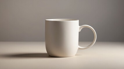 Obraz premium Creamy White Mug: Minimalist Ceramic Design on Neutral Background