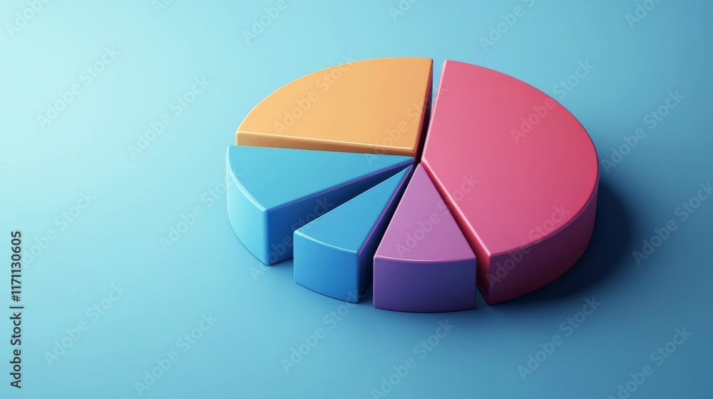 Poster a modern d pie chart featuring segments with gradient colors, displaying different data categories, 