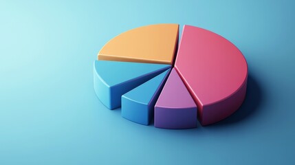 Fototapeta premium A modern D pie chart featuring segments with gradient colors, displaying different data categories, positioned on a subtle gradient background for a professional look.