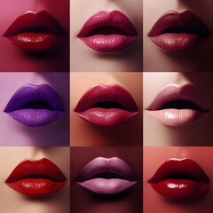 Obraz premium Nine Lips: A Bold Collage of Glossy Lip Colors