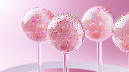 Delicious Pink Cake Pops with Colorful Sprinkles on Sticks