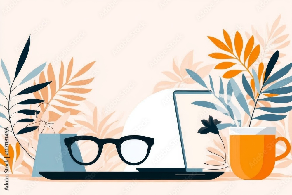Aufkleber a flat design of a laptop screen with a video call interface, symbolizing a virtual job interview