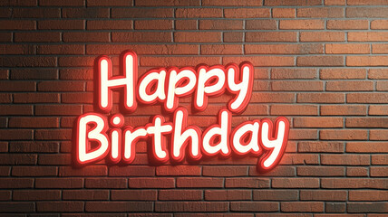 Obraz premium Happy birthday graffiti concept, Happy Birthday neon sign on brick wall, perfect for celebrations