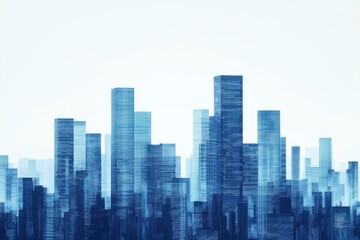 Fototapeta premium Modern Urban City Skyline with Minimalist Design in Soft Blue Tones