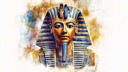 Watercolor Clipart, White background, ultra-detailed, hyper-realistic ancient Egyptian Pharaoh illustration