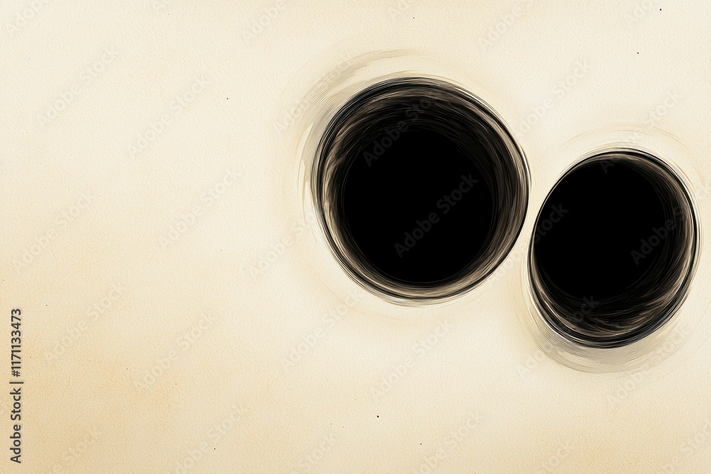 Poster abstract art of two black circles on a light beige background with smooth edges