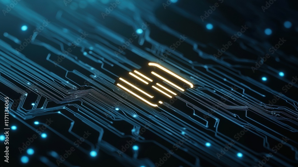 Poster abstract digital circuit background with glowing lines and light effects