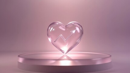 Glass Heart with Upward Trend Arrow Growth Concept Pink Background 3D Render