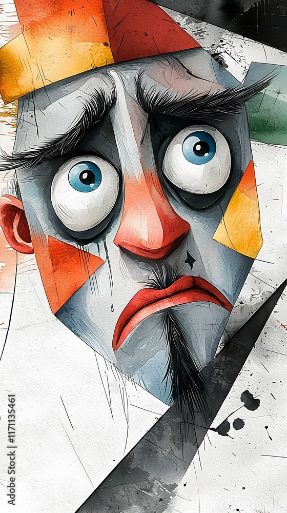 Poster distressed character with bold colors and expressive features.