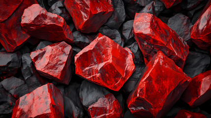 Raw cinnabar stones with vivid red hues natural display textured background artistic capture mineral. Cinnabar. Illustration