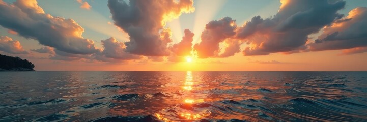 Golden hues on the sea, silvery clouds - Ostsee Sonnenuntergang, coastal, serene