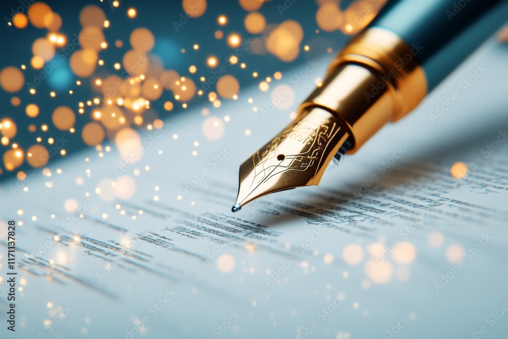 Poster a hyper-realistic close-up of a pen signing an offer letter, capturing the intricate details of the 