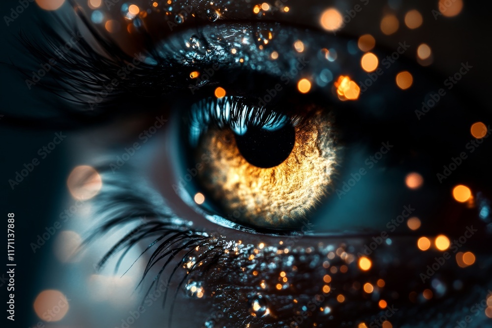 Poster A hyper-realistic close-up of a tear of joy streaming down a smiling face, capturing raw emotion and detail